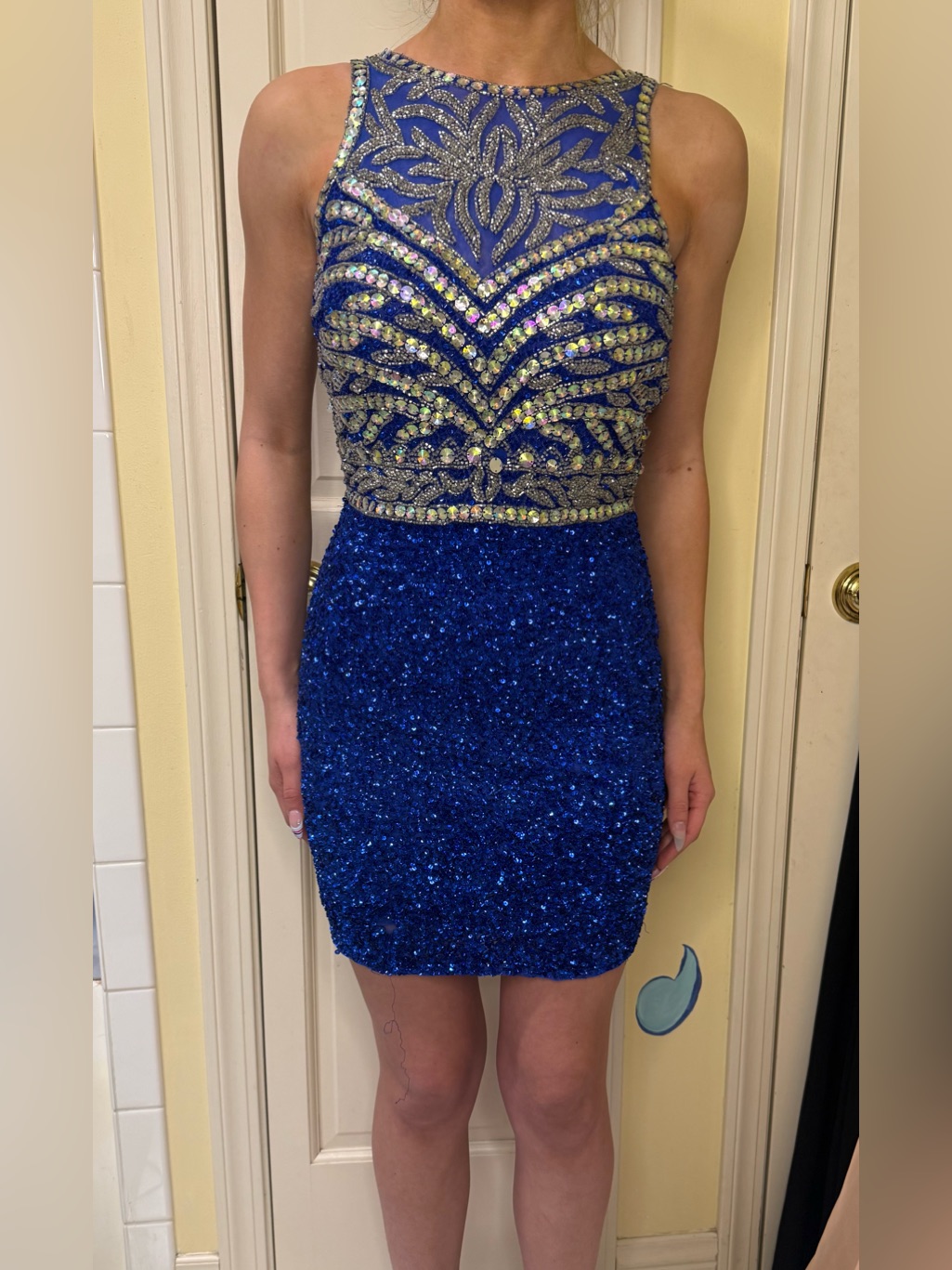 Primavera Royal Blue Beaded Sequin Homecoming Dress Size 4